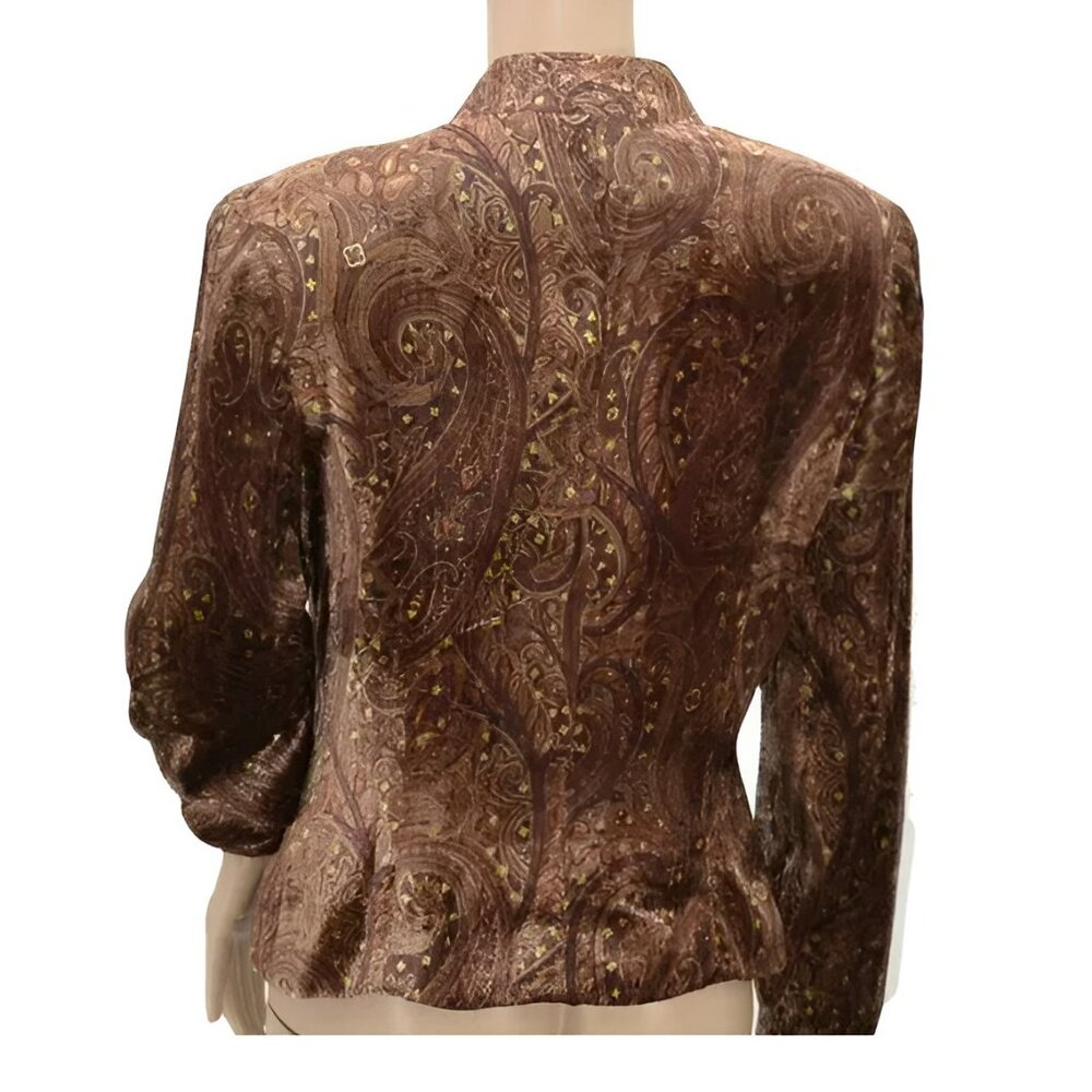 Vintage Buchman Brown Green Copper Paisley Velvet Peplum Top Jacket  Blazer L 10 - Picture 3 of 6